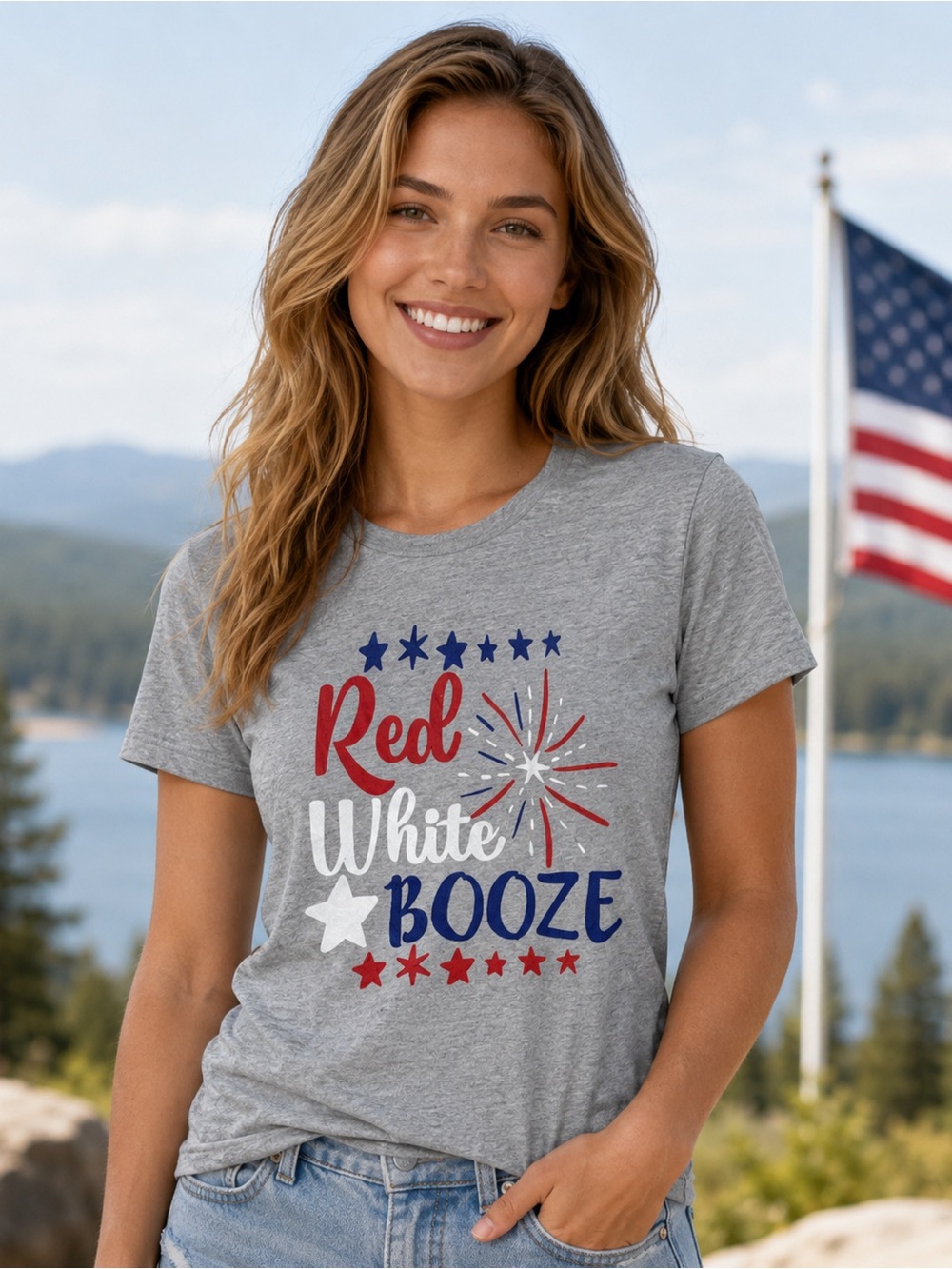 Red White and Booze Crewneck Shirt Size S